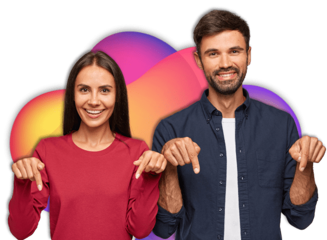 Man And Woman Pointing Down Hero Apps