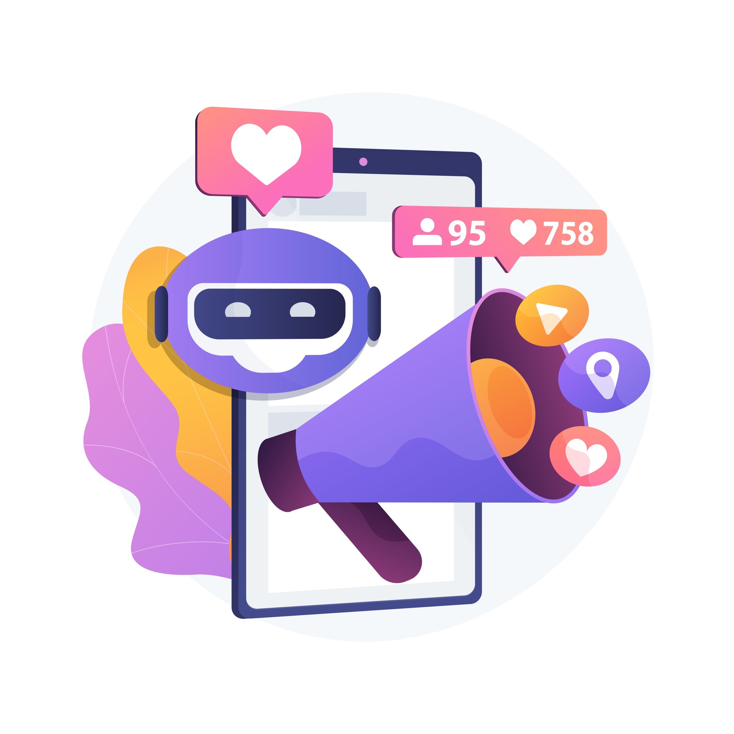 Artificial intelligence in social media abstract concept vector illustration.